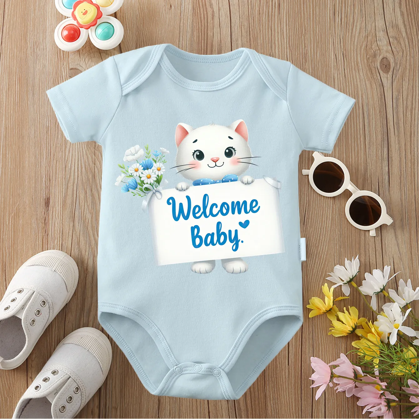 

Добро пожаловать Baby Kitty, изысканный принт, ткань из чистого хлопка, удобный комбинезон-боди для ребенка, комбинезон для новорожденных от 0 до 12 месяцев