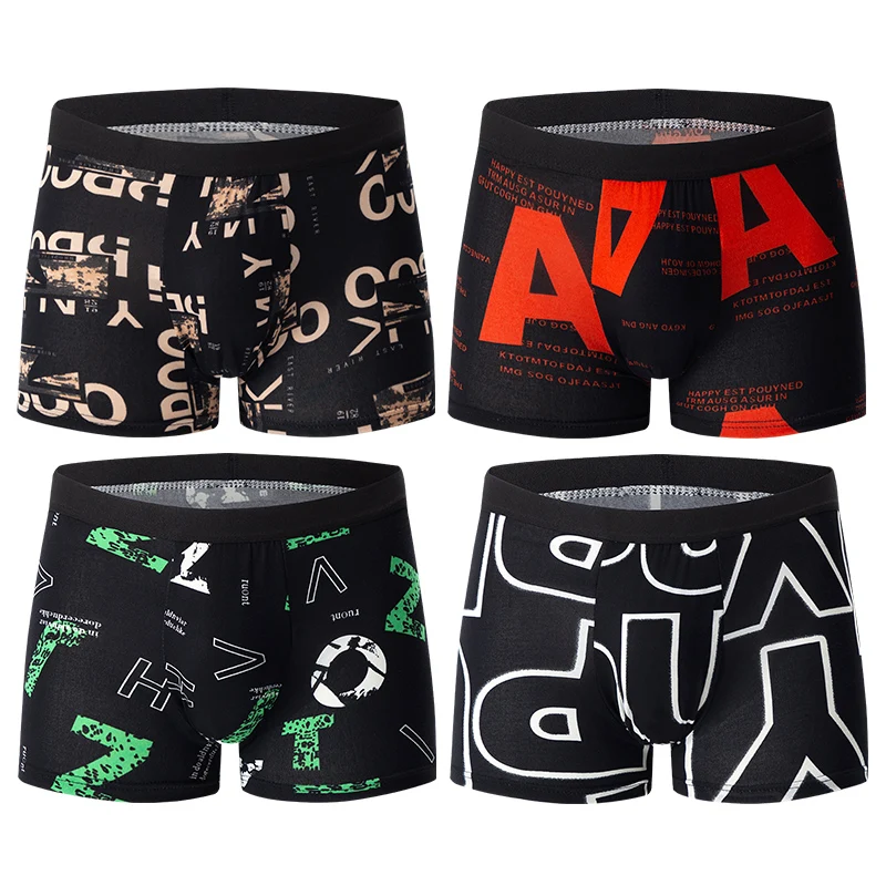 4-piece MEN\'S FASHION Printed Underwear Breathable Crotch Boxers for Teenagers Comfortable plus Size Underwear up to 6XL.