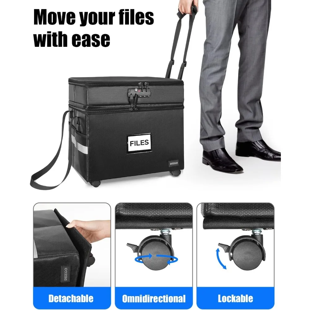 Rolling File Box, Fireproof Document Box with Wheels Multi-Layer Water-Resistant File Organizer Portable Cabinet Filing Cabinets