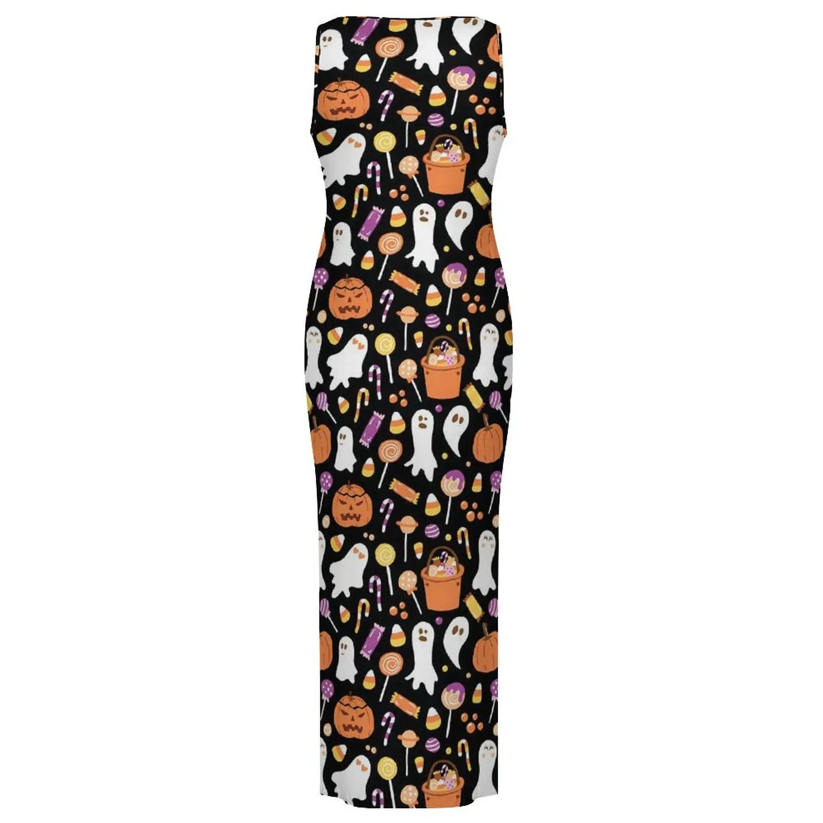 Ladies Bodycon Dress Trendy Halloween Print Maxi Dresses Spring Candy Ghost Sleeveless Casual Y2k Design Dress Big Size 3XL 4XL