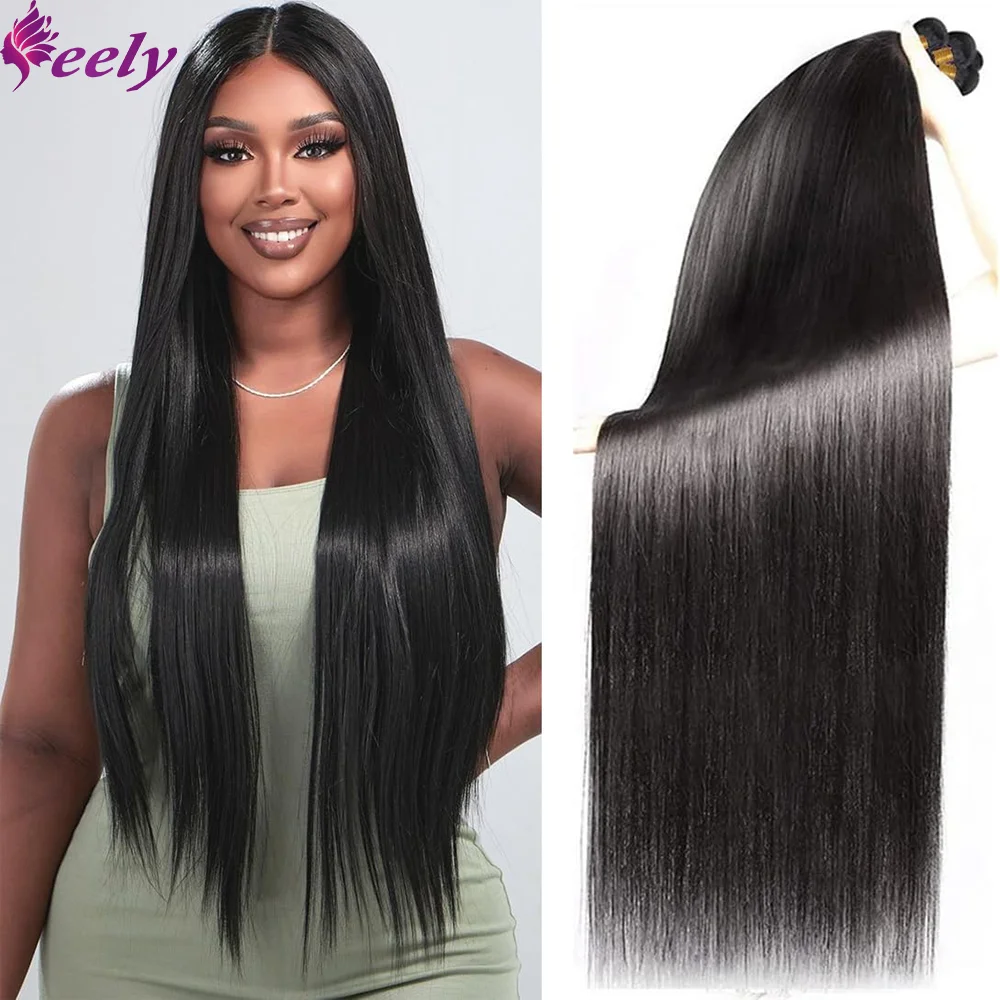 Straight Bundles Human Hair Extensions Natural Black Brazilian 100% Real Human Hair Bundles Double Weft 24 26 28 Inch Color #1B