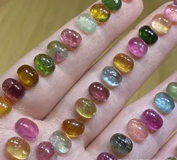 Wholesale 10pcs/pack Genuine Multi Tourmaline 6x8mm Oval Semi-Precious Gemstone Jewlery Cabochon Ring Face For Jewelry DIY