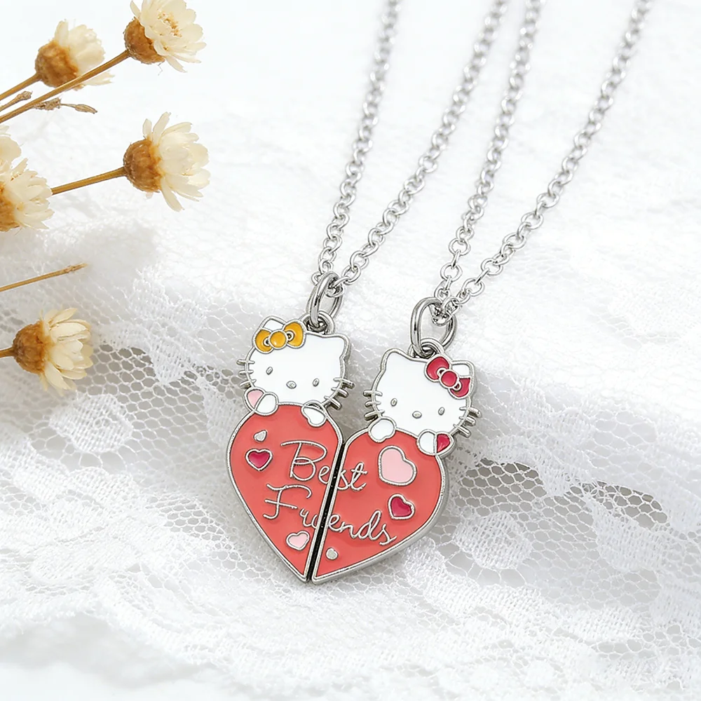 SallyRose Collana BFF Hello Kitty And Friends - Set 2 Collane Con Ciondolo A Cuore, Rodiato