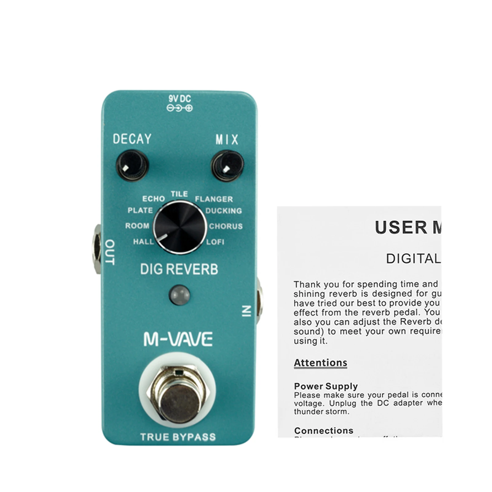 M-VAVE Dig Reverb Digital Reverb Gitarren effekt pedal 9 Reverb-Typen Decay & Mix Control True Bypass Full Metal Shell