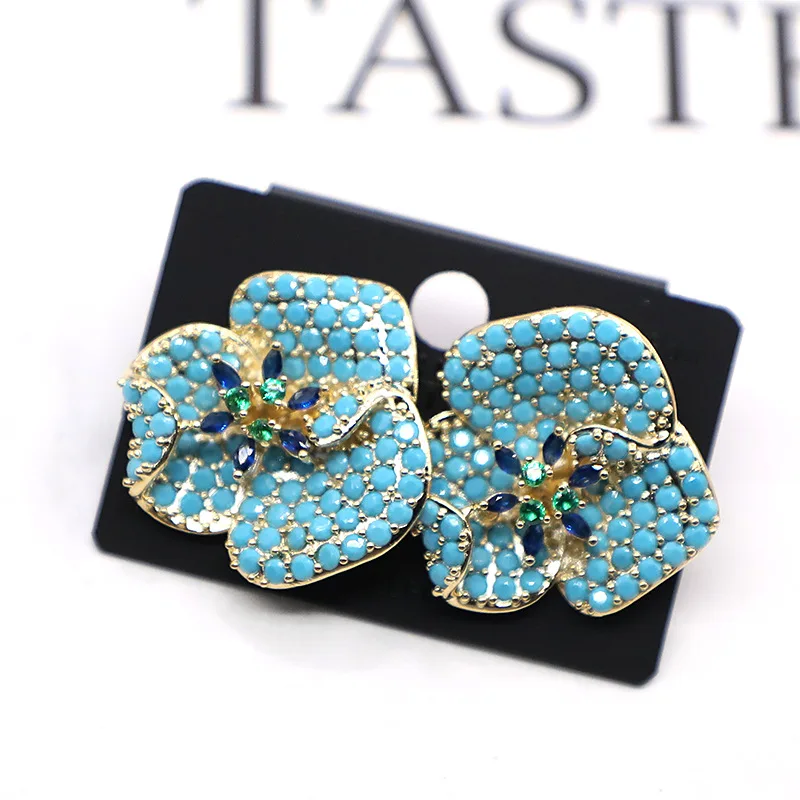

Bilincolor Light Blue Flower Stud Earring for Women Wedding Jewelry