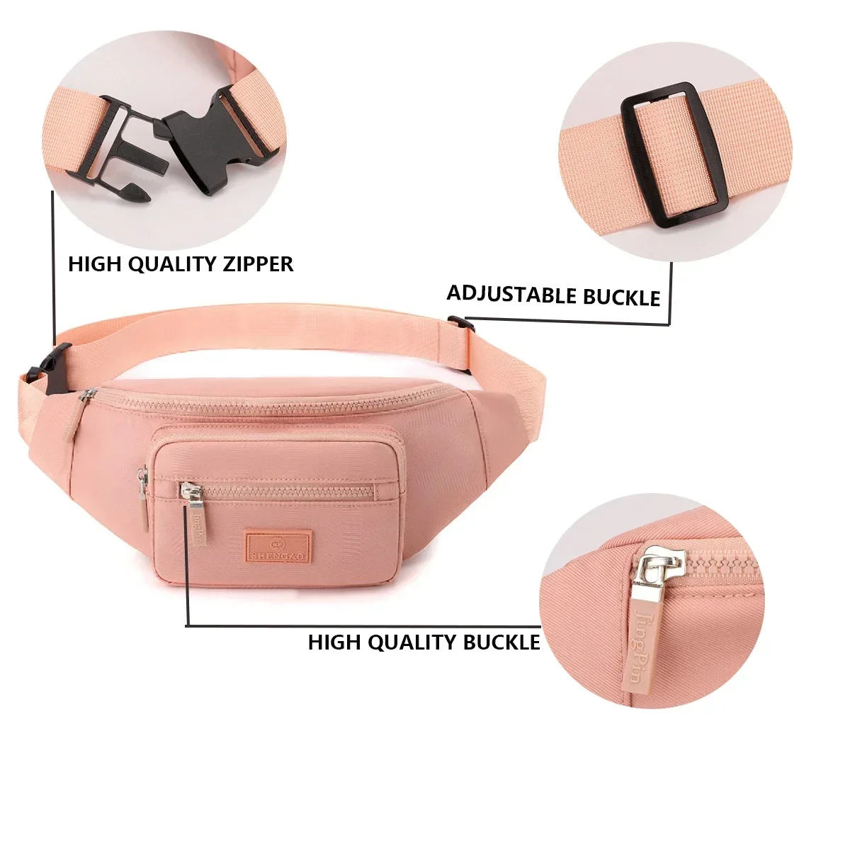 Outdoor leisure fanny pack sports waterproof nylon material, suitable for both men and women, cell phone change organizer bag