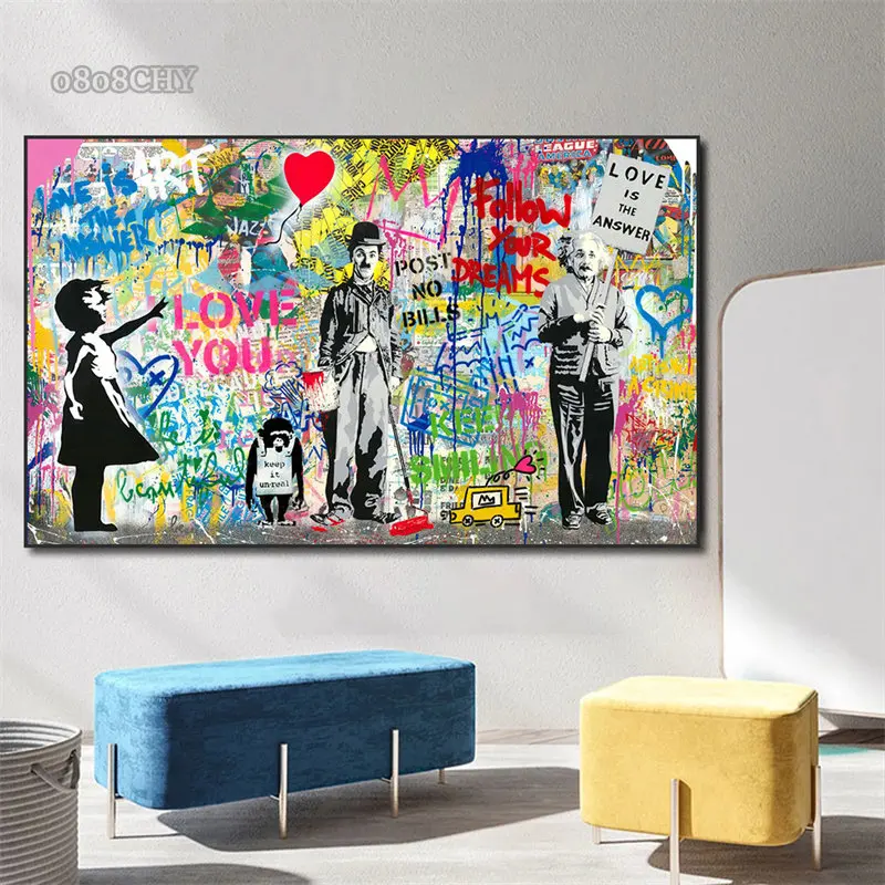 Modern Street Art Kids Children Graffiti Canvas Painting Never Give Up Graffiti Posters Pop Wall Art Painting Home Bedroom Decor