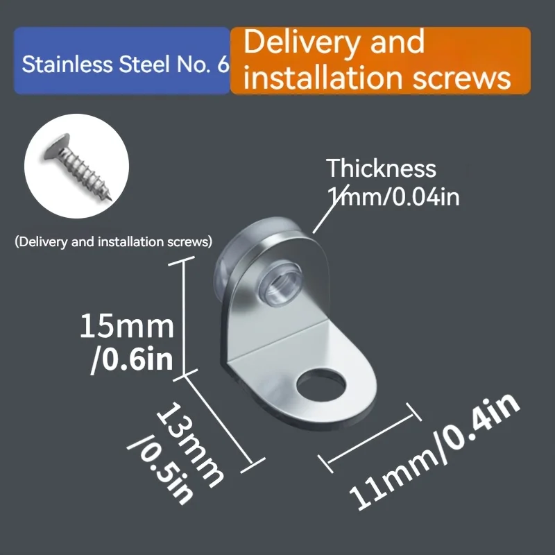 10-piece set of zinc alloy shelf supports, cabinet brackets with suction cups, L-shaped glass plate supports, and screws.