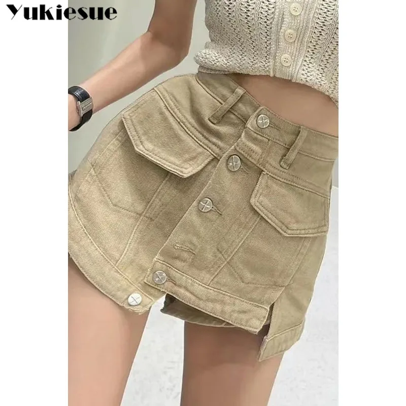 

2023 new Summer Elegance Versatile Buckle High Waist Slim Design High Waist A-line Skirt Pants for Women