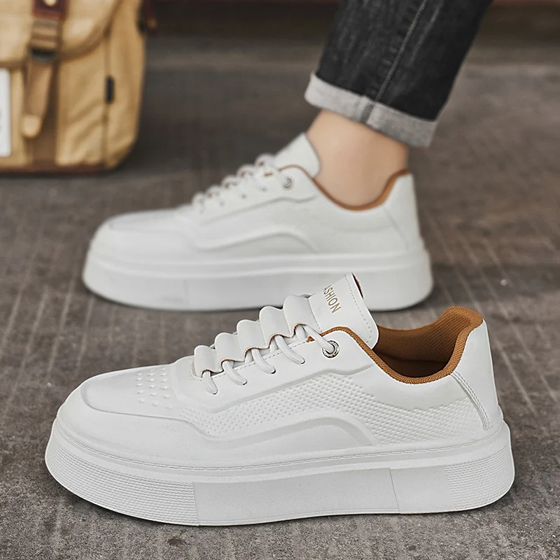 Men's Shoes New Fashion Sports Comfortable Breathable Casual Outdoor Leather Sneakers Trending Lace-Up Thick Sole Casual Shoes