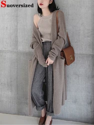 Women's Elegant Long Cardigan Korean Loose Sweaters Long Sleeve Knitted Tops Winter Thick Casual Coats New Knitwear Outerwear