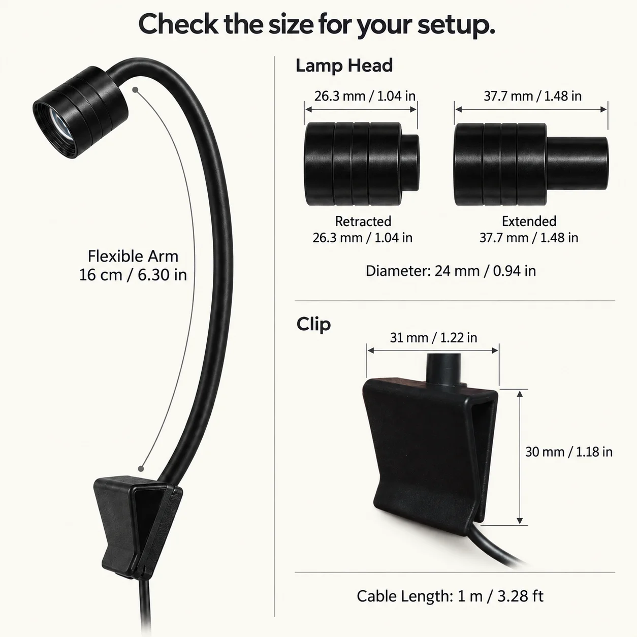 Aquarium LED Spotlight Dimmable 3 Color Fish Tank Light Adjustable Beam Clip On Aquarium Lamp