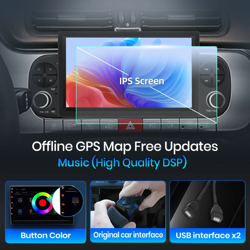 Junsun 7 "لاسلكي CarPlay أندرويد راديو السيارة التلقائي لشركة فيات باندا 2013 2014 2015-2020 نظام تحديد المواقع ستيريو الوسائط المتعددة واي فاي 4G 8core RDS #3