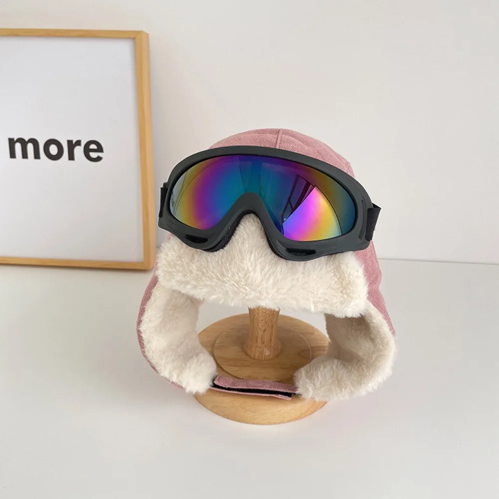 Fashion Warm Ski Cap with Glasses Cute Soft Ear Protection Hats Thickened Goggles Kids Bear Ears Hat Outdoor