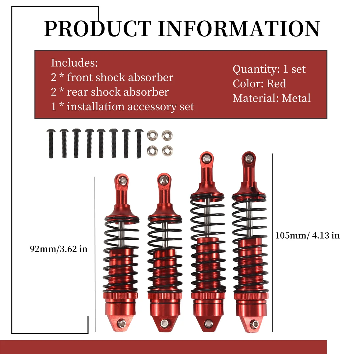 

A48U Metal Front and Rear Shock Absorber for Traxxas Slash 4X4 VXL 2WD Rustler Stampede Hoss 1/10 RC Car Upgrades Parts,1