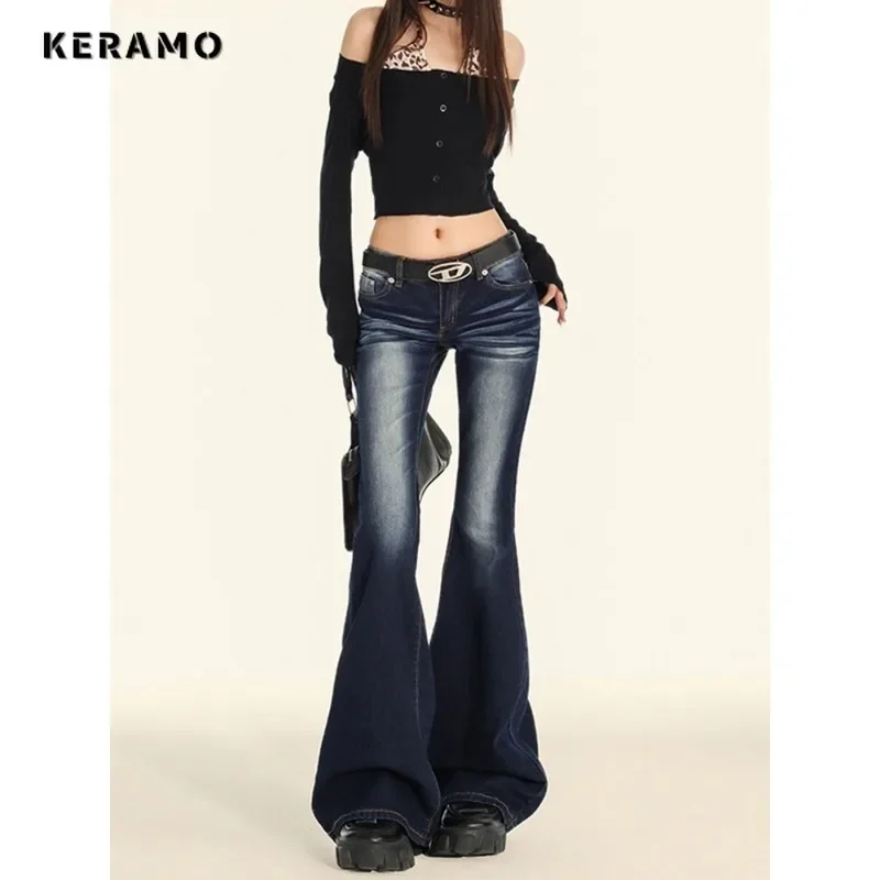 

2025 Winter Vintage Sheath High Waist Flared Jeans Retro Y2K Female Pants Hight Street Women's Slim Fit Harajuku Denim Trouser