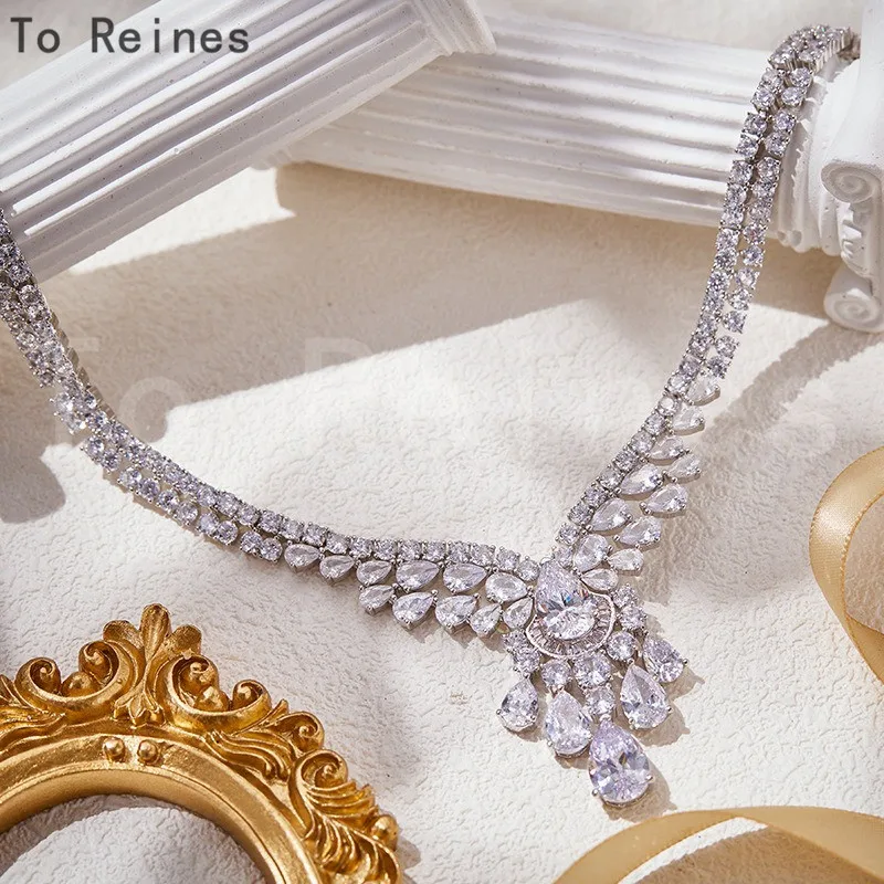 

Luxury High Quality Water Drop Chain Necklace For Women Dazzling Cubic Zirconia Fashion Pear Shape Pendant Luxury Jewelry