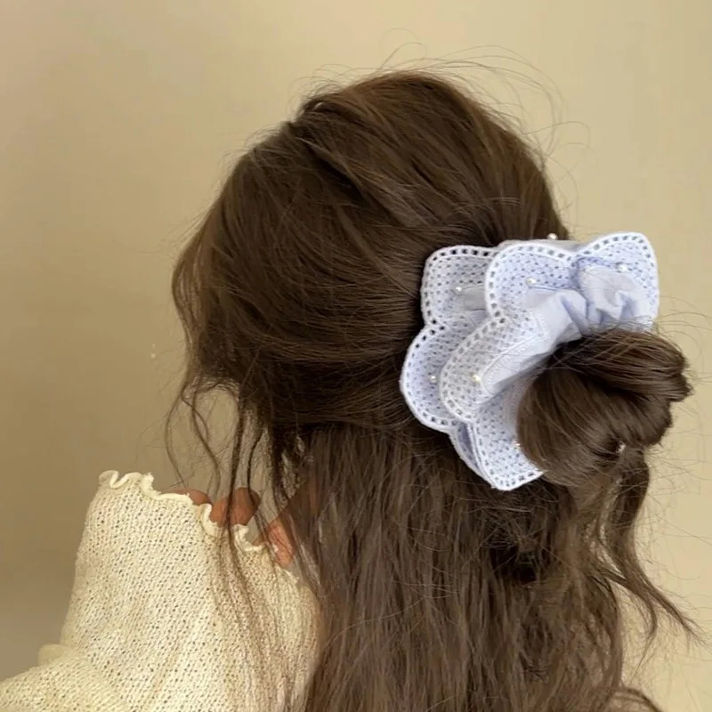 1 Pcs Women's Hair Scrunchies Korean High Quality Versatile Hair Accessories Sweet Lace Sweet Kawaii Pearl Elastic Hair Bands