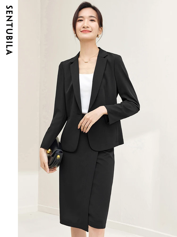 SENTUBILA Women\'s Business Work Blazer Suits 2024 Autumn Matching Sets Two Piece Dress Skirt Sets for Women Elegant Outfits