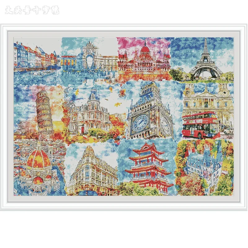 | DIY Stamped Cross Stitch Kit for Adults, 11CT 14CT 16CT Printed Canvas Embroidery Craft Needlewor[ZZ5809-Window of the World]