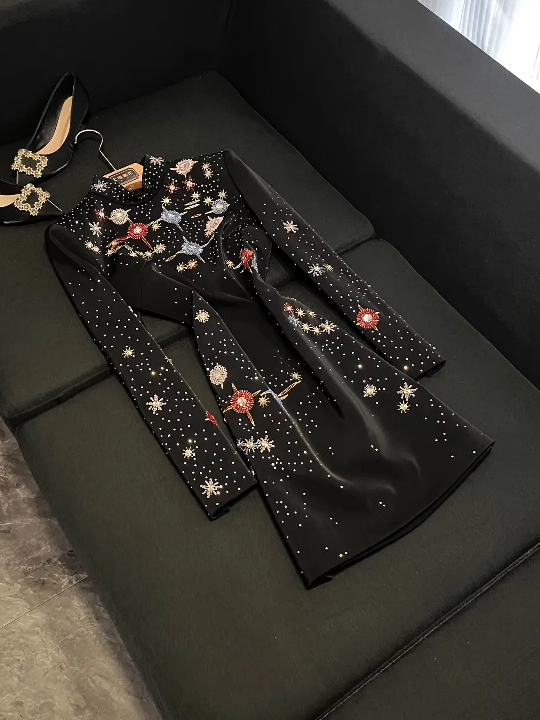 

Fall 2025 Sexy High Waist A-Line Dr Embroidered Beads Diamond Studded Long Sve Slim Fit Suit Dr AX309 Urban Commute