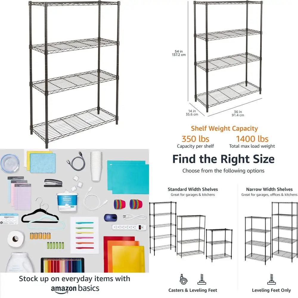 

Стеллажи из стальной проволоки повышенной прочности, регулируемые, 36x14x54, для хранения в кухне и гараже, черные