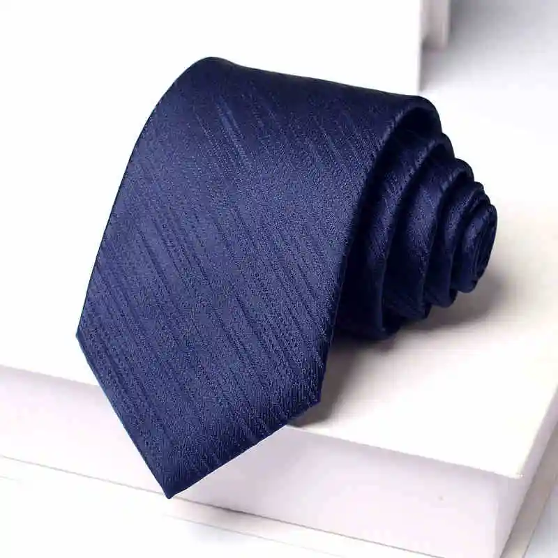 عالية الجودة الأزرق الداكن غرامة شريط عمودي التعادل للرجال الملابس الرسمية قميص الأعمال اكسسوارات 8 سنتيمتر واسعة اليدوية معقود التعادل #5