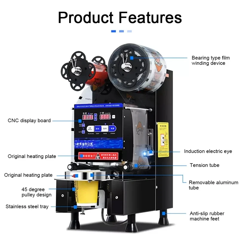 Table Top Bubble Tea Plastic Cup Sealer Full Automatic Type Cups Sealing Machine Tea Shop Equipment