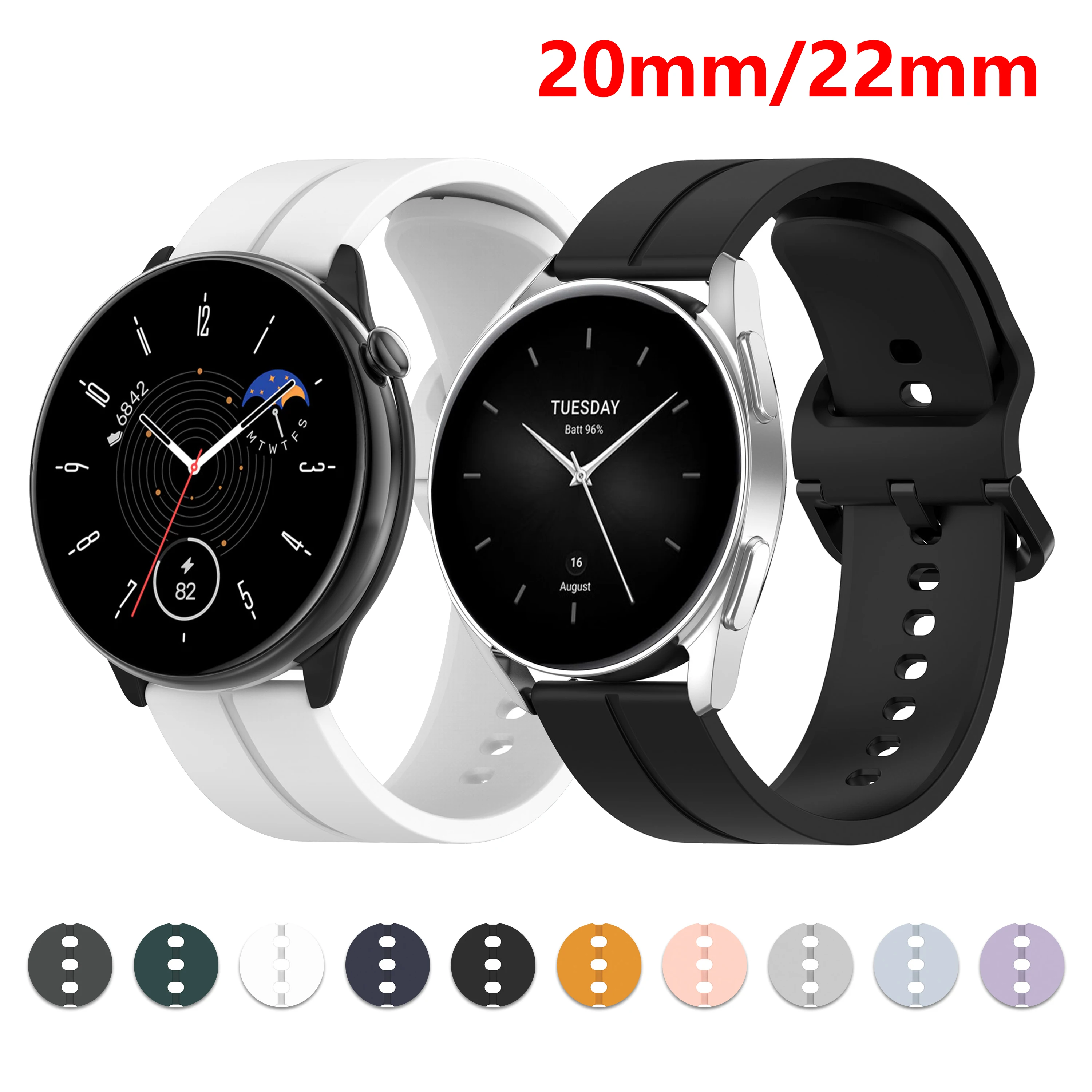 20mm 22mm silicone watch band for Xiaomi Watch S2 S1 Pro Color Sport AMAZFIT GTS 2 Mini BIP U 3 GTR 4 3 Pro 2 2e Bracelet correa