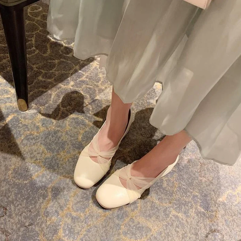 

Shoes for Women Chunky Heels Woman Pumps Square Toe Block Heel with Medium Fashion 2025 Trend 39 Spring Genuine Mark Y2k Young