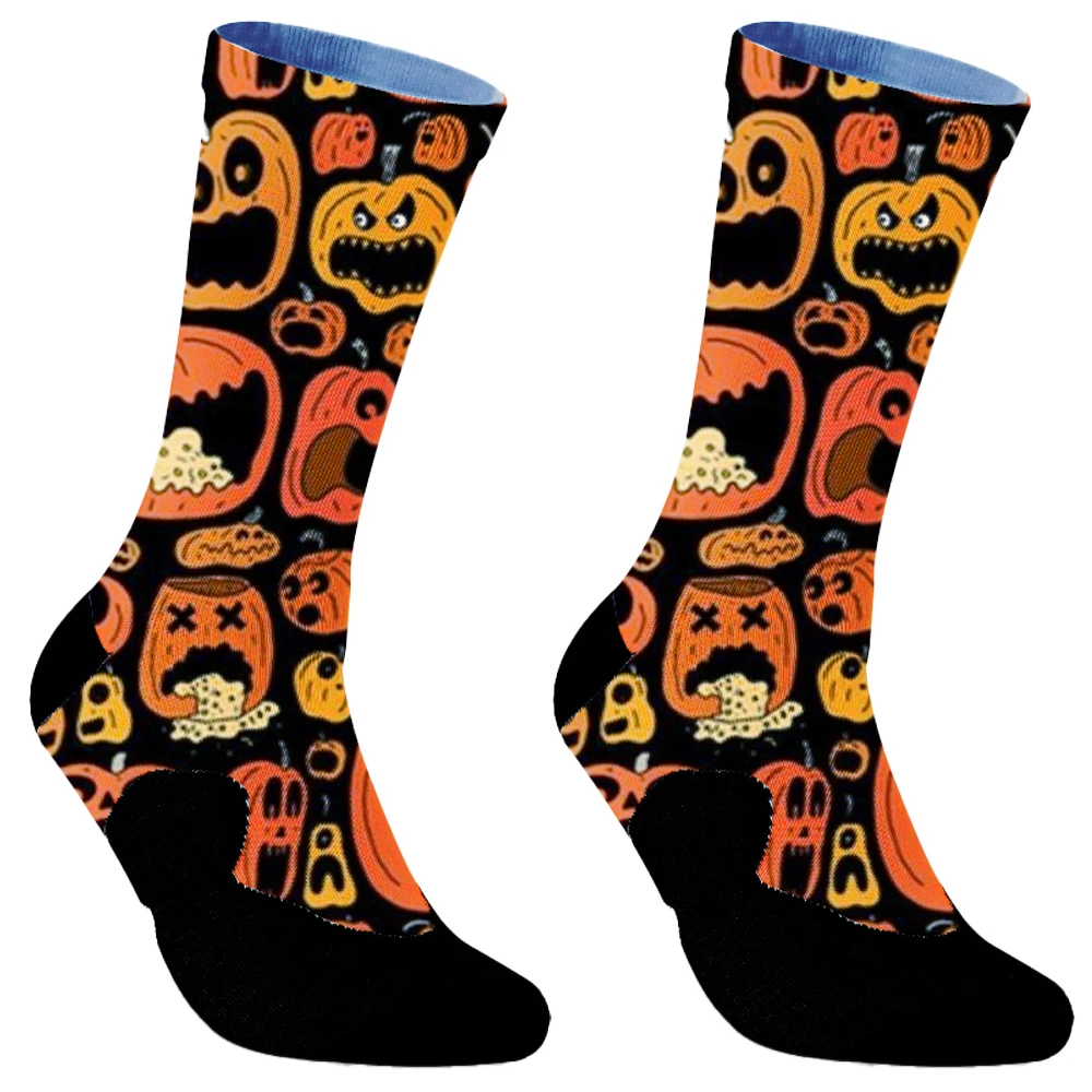 Men's Large Size Cotton Socks Funny Autumn Winter Cartoon Witch Pumpkin Halloween Festive Gift for Male - view 5