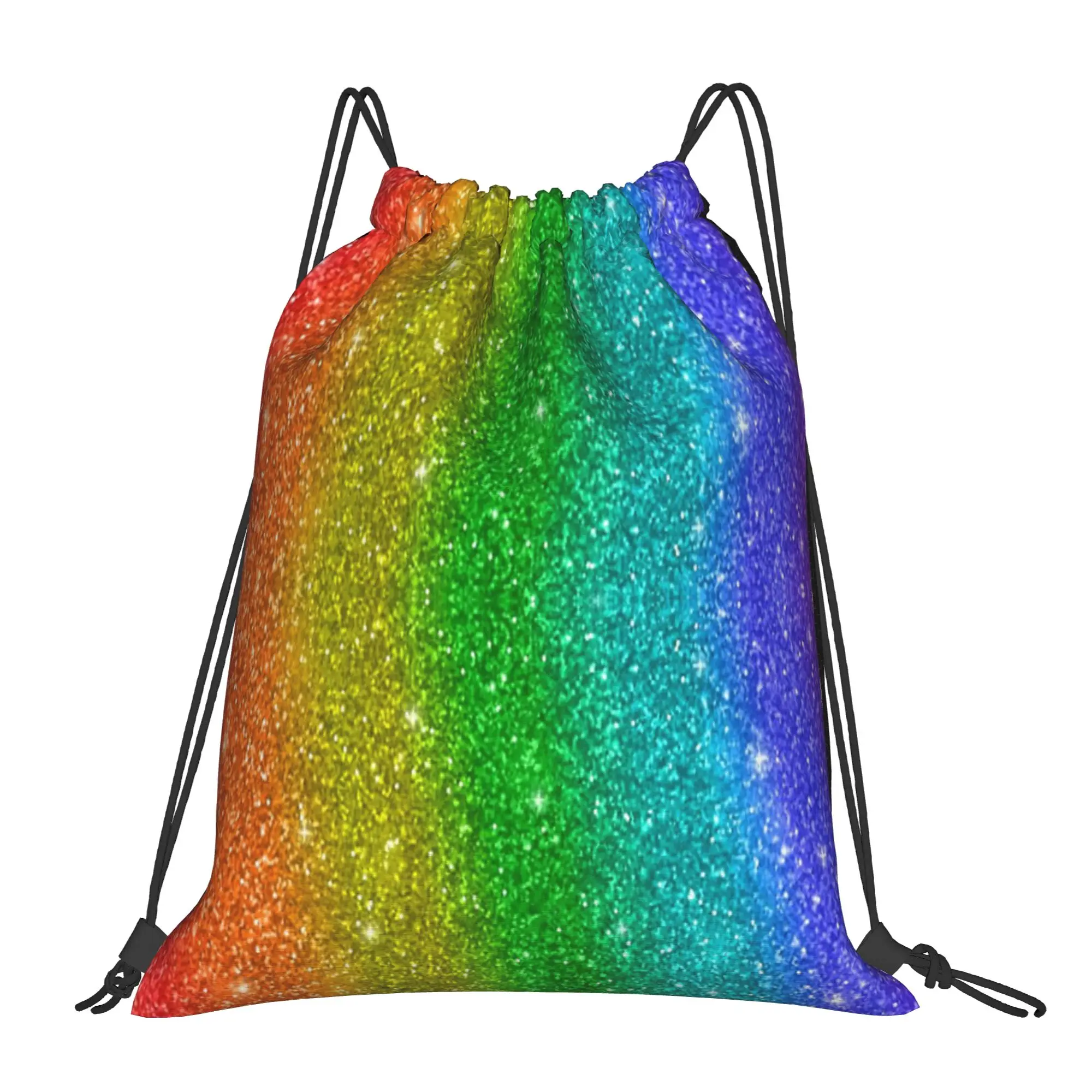 Glitter Rainbow Pride Backpack Drawstring Sports Bags Gym Bag Water Resistant LGBT Rainbow String Sackpack for Exercise