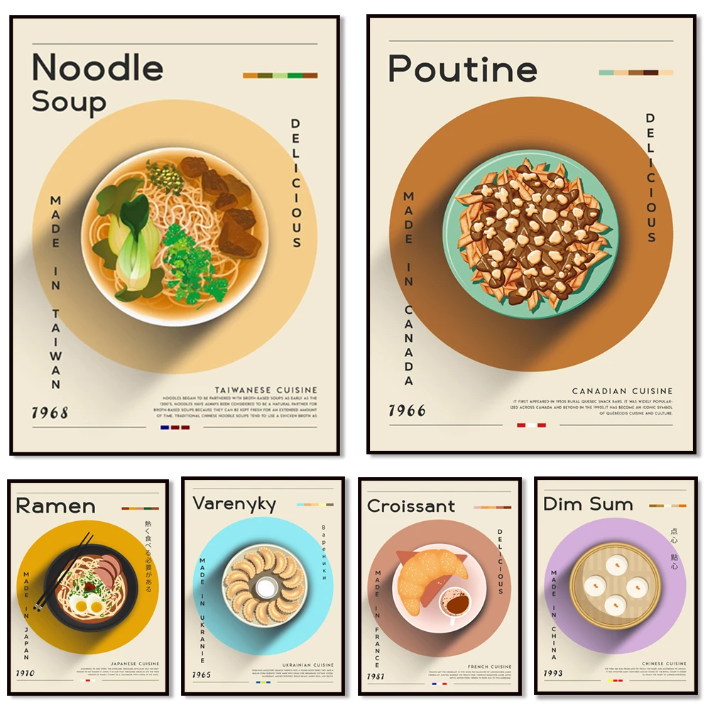 Galleta, Pizza, Ramen, Varenyky, Som Tam, Tom Yum, Ravioli Poutine, Póster de Sashimi, Impresión de comida, Regalo de inauguración de la casa, Decoración de cocina