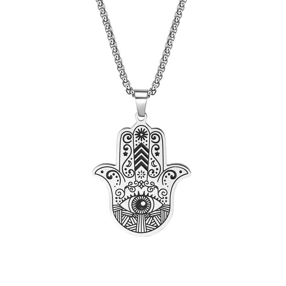 Edelstahl Hamsa Hand Halskette muslimische Hand von Fatima Anhänger Halsketten für Frauen Männer arabischen Amulett Schmuck