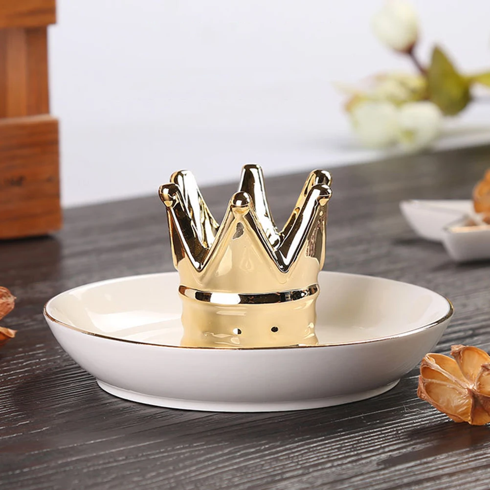

Ceramic Jewelry Tray Crown Ring Holder Premium Porcelain Jewelry Storage Dish Elegant Organizer for Home Wedding Gift