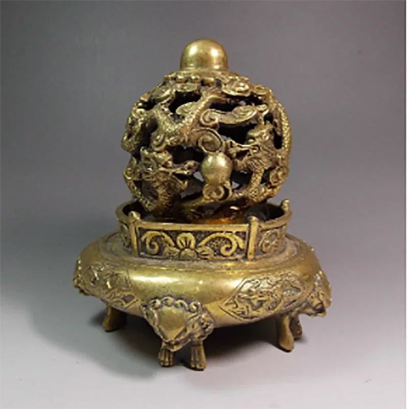 

Elaborate China Brass three foot incense burner dragon Censer