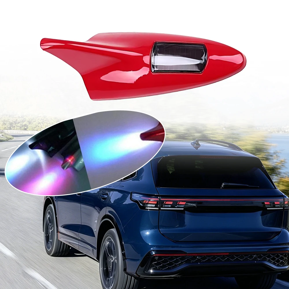 1Pcs Car Security Solar Power Energy LED Warning TailLight Shark Fin Antenna For Various Models Curved or Flat Roofs Plastic