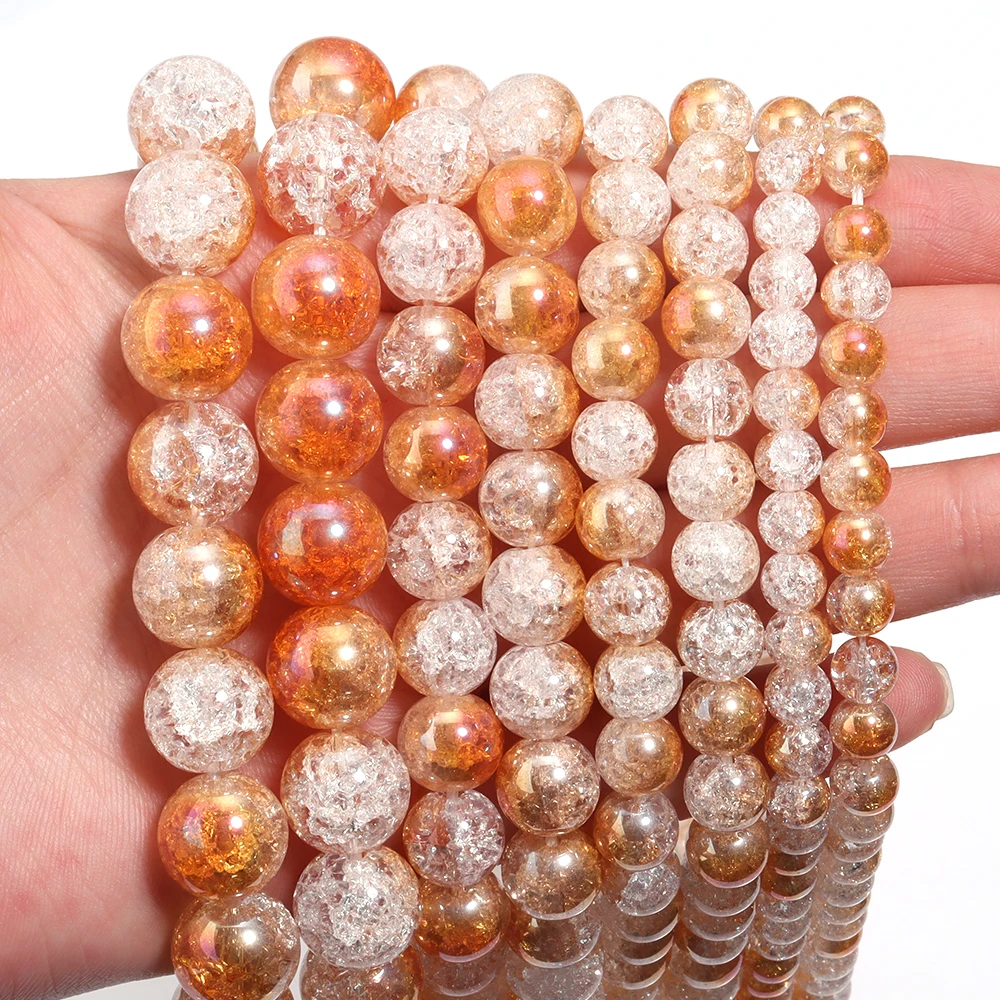 1 Strand Explosive Crystal Beads Round Loose Crystal Bead Cracked Bead for Making DIY Jewelry Necklace Bracelet Accessories