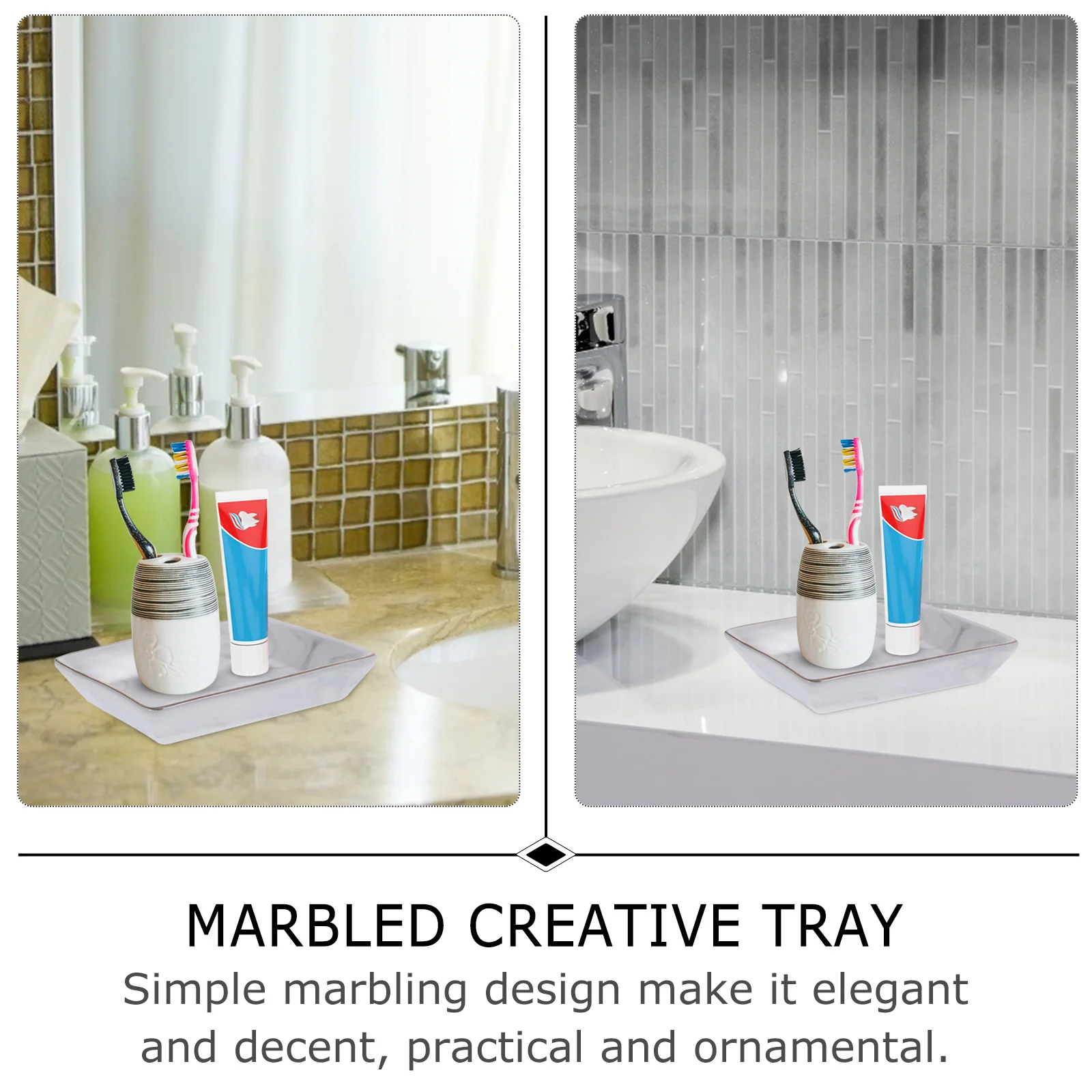 

Marbling Ceramic Storage Tray Rectangular Jewelry Display Plate Elegant Gold Rim Bathroom Soap Organizer Marble Pattern Plate