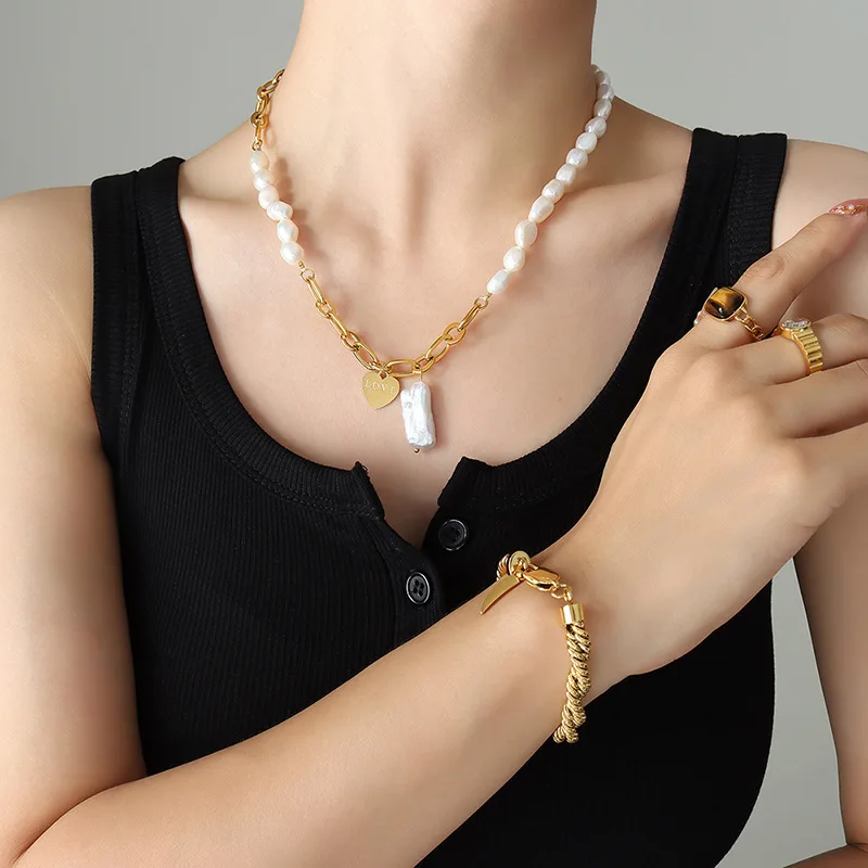 

Gorgeous Freshwater Pearl Necklace for Women Heart Baroque Pendant Stainless Steel No Rusted Chain Trend Charm Jewelry Gifts