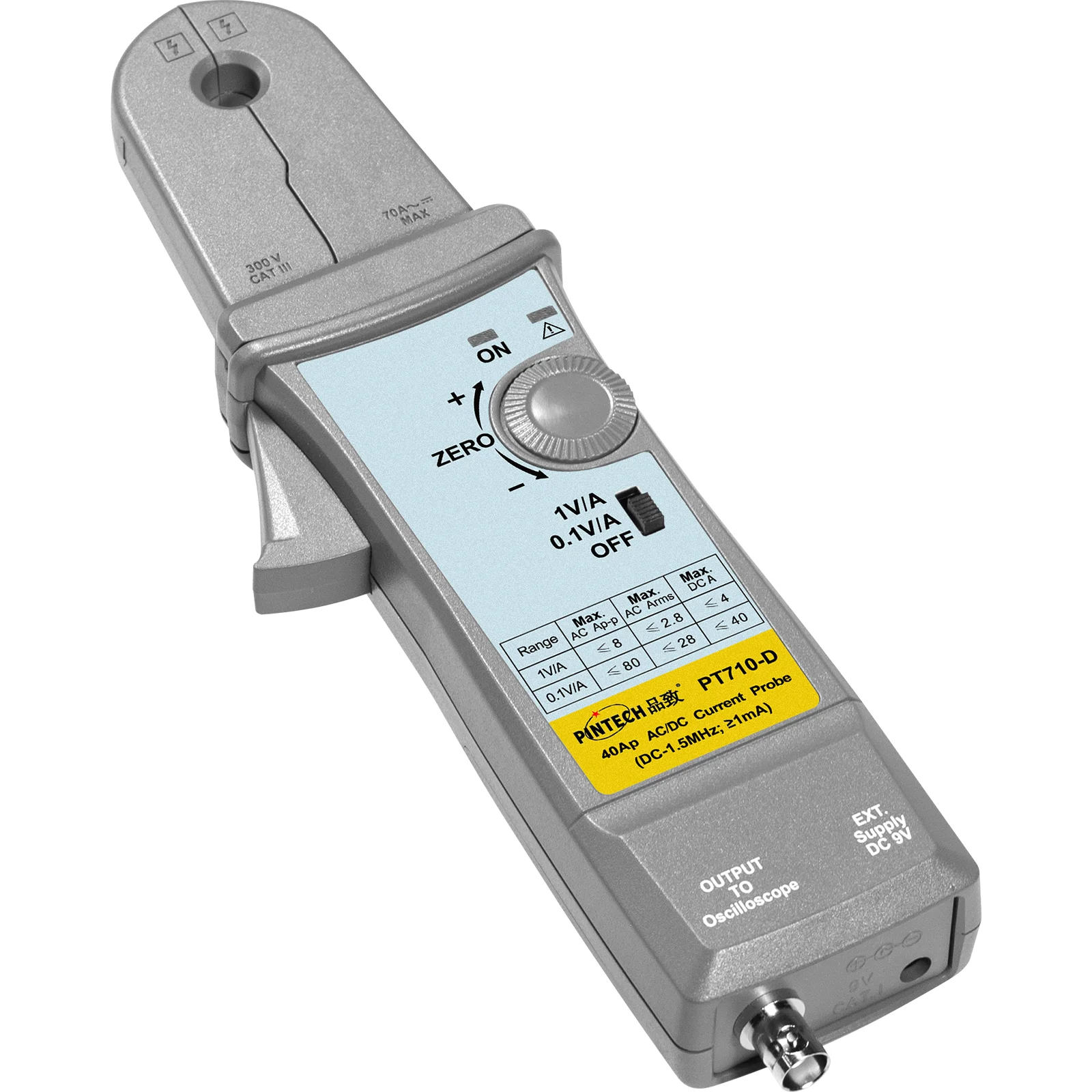 PINTECH PT710-D Oscilloscope Probe AC/DC Current Probes, 1.5MHz, 10mA to 80A DC, Multimeter Current Clamp Meter