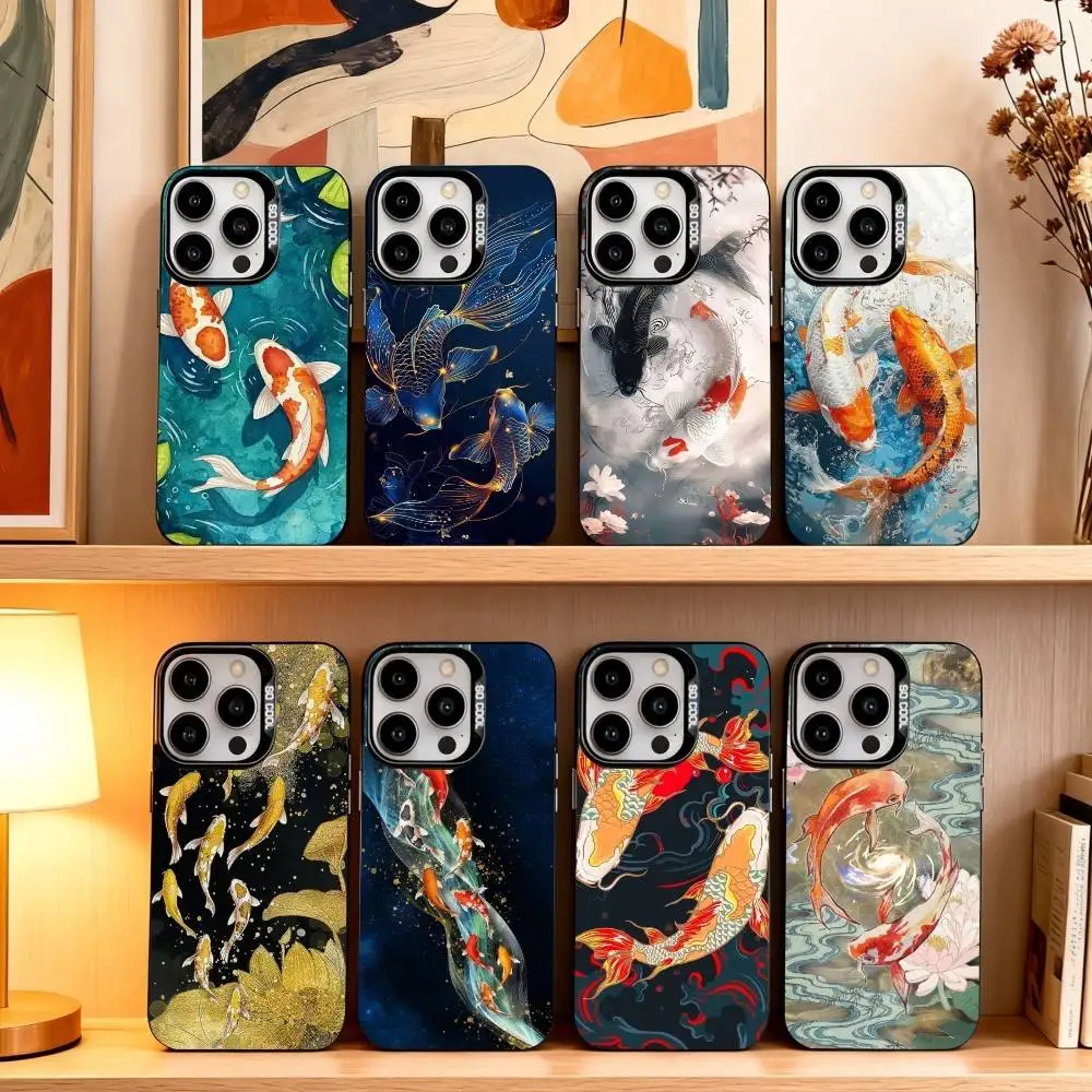 

Lucky Animal Koi Carp Phone Case For iPhone17,16,15,14,13,12,11 Plus,Pro Max Black Candy silver phone case