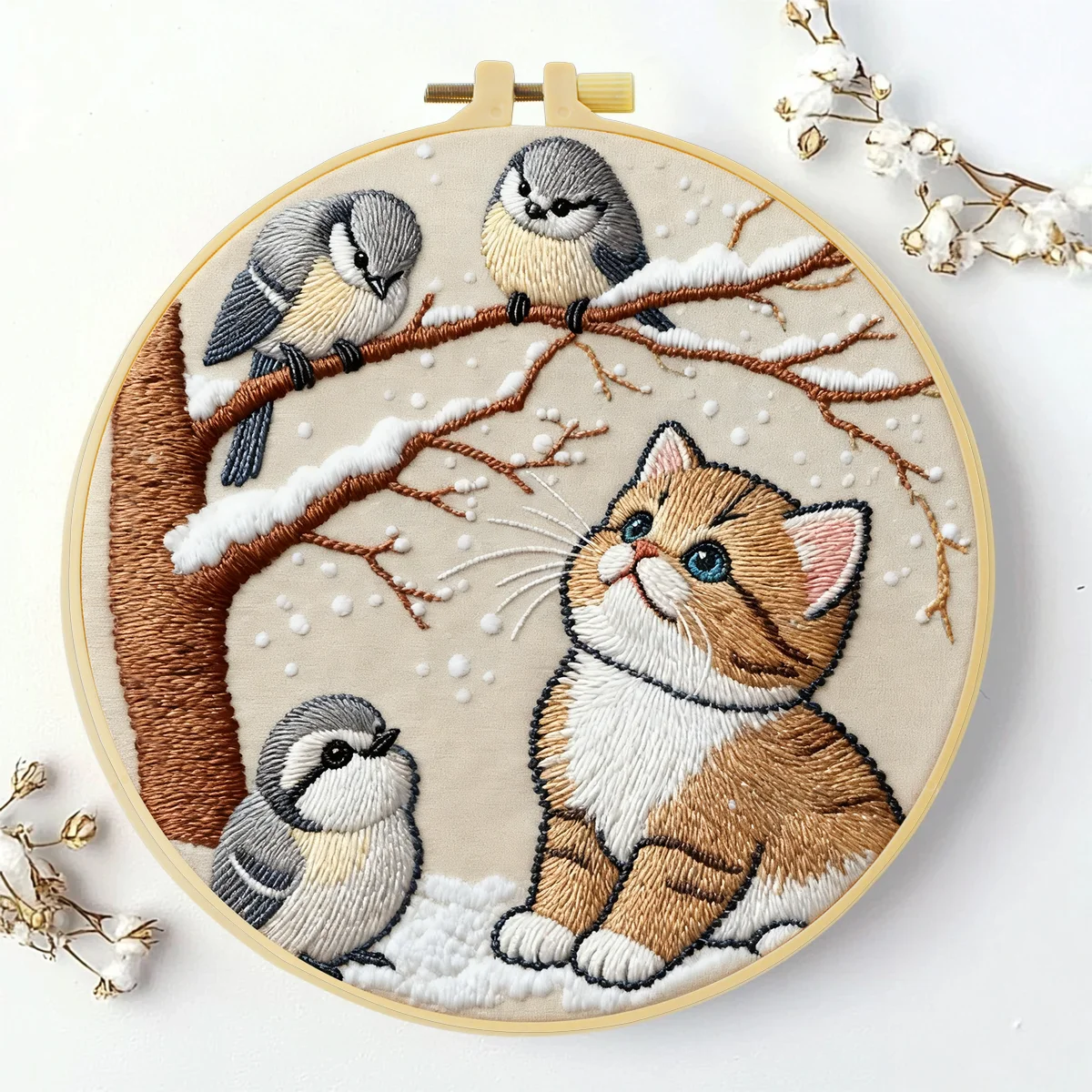 1 Stück 20X20CM/15X15CM 7,87/6,3 Zoll Katzen-Stickerei-Starter-Kit DIY-Kit DIY-Stickerei-Set Handarbeiten Nähkunst-Set für Anfänger – Detail 2