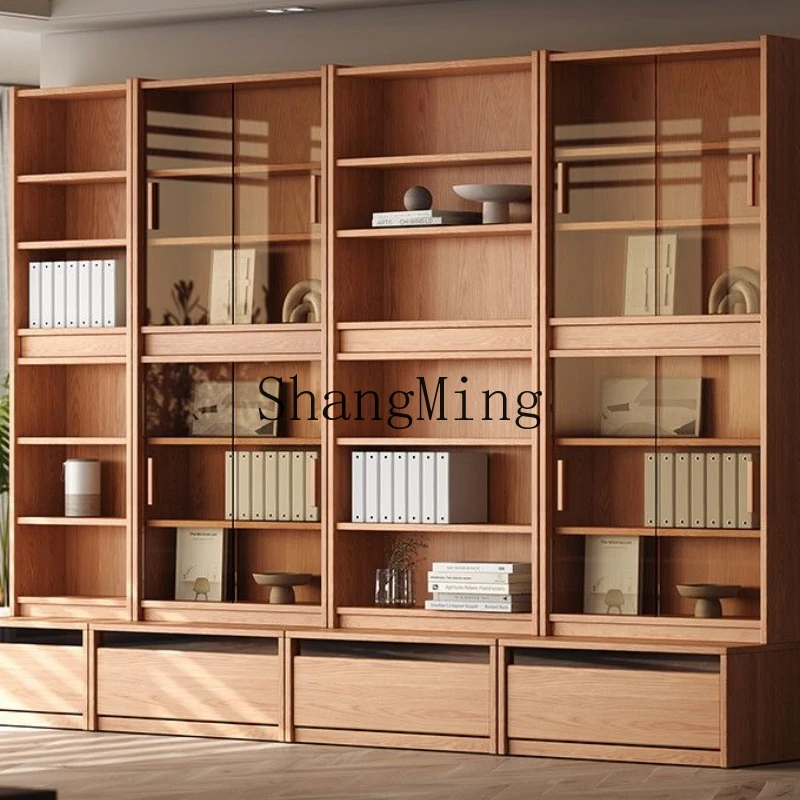 

FG solid wood card seat bookcase glass storage combination floor integrated to top office study bookshelf