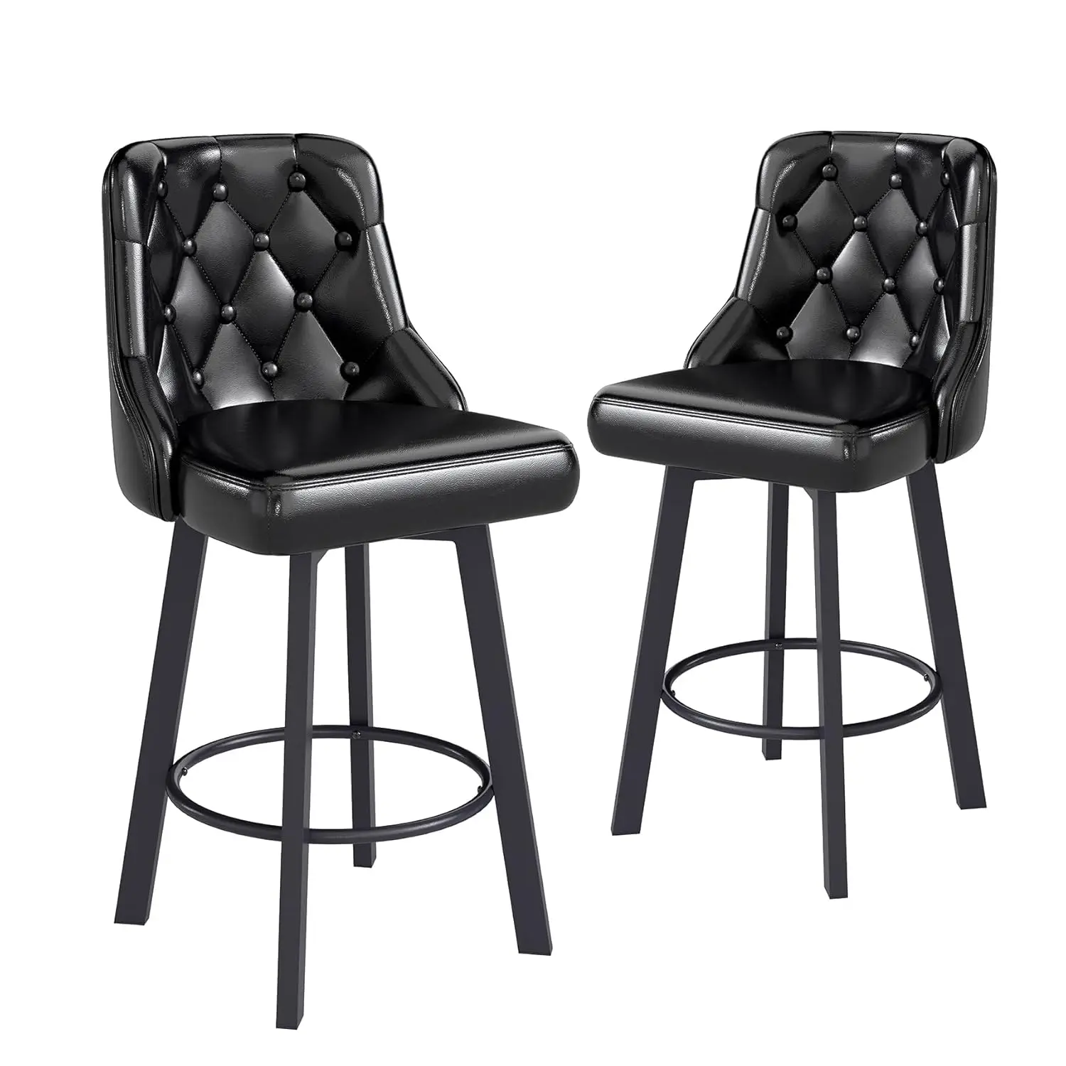 

Bar Stools Set of 2, 26" Tufted Modern Counter Height Barstools with Back & Footrest & Metal Leg, Faux Leather, Customized
