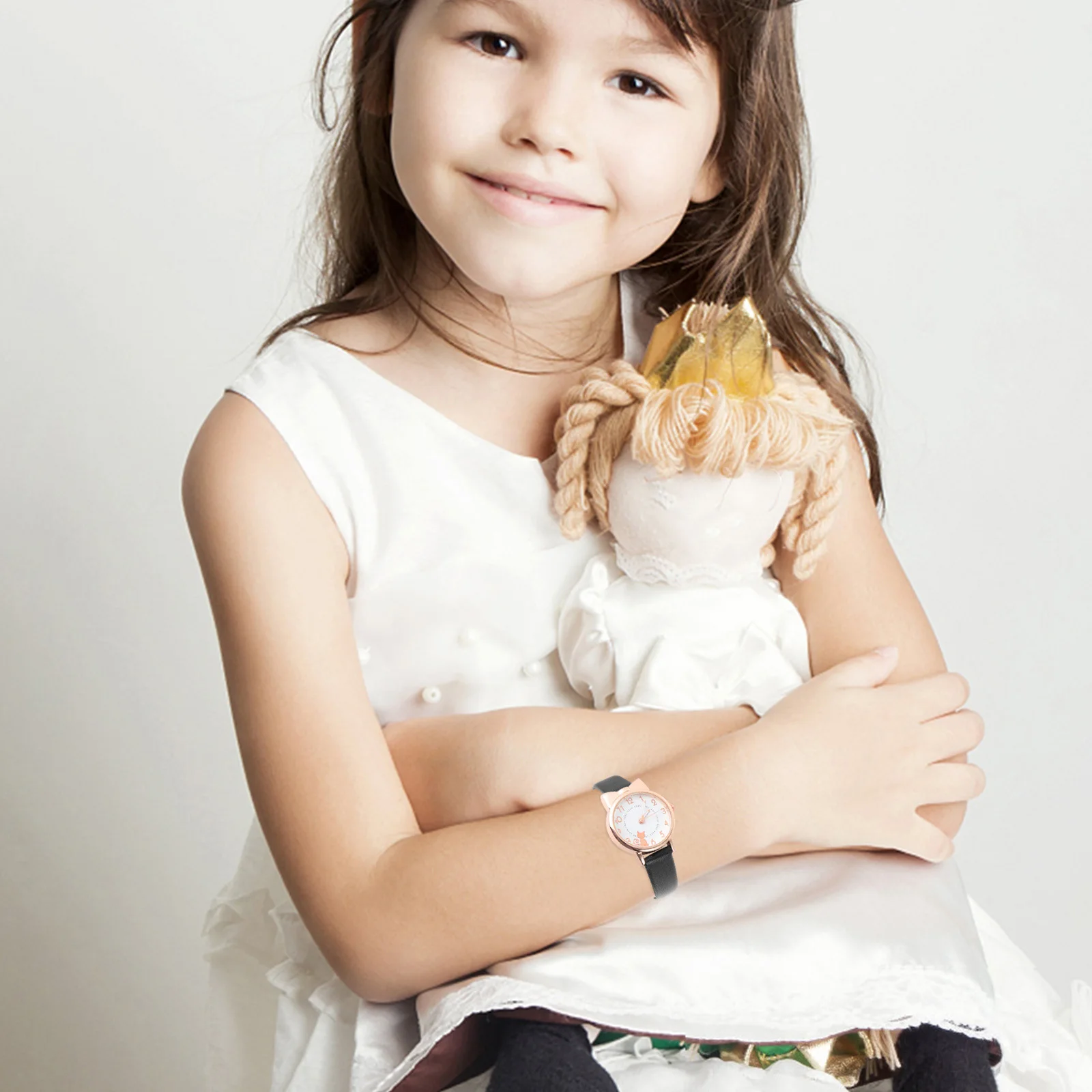 

Kitten Pattern Belt Watch Girls Digital Leisure Waterproof Durable Children Wristwatch Alloy Glass Clear Scale