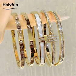 1pc Titanium Steel Gold Bracelet, Fashionable Classic Style, Stainless Steel Bracelet,Inlaid With Zircon,For Womens Daily Wear