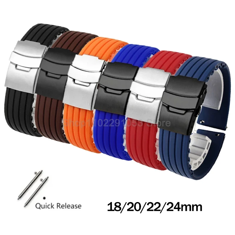 18mm 20mm 22mm 24mm Quick Release Silicone Watch Strap for Men Women Universal Wrist Band Tire Pattern Rubber Sport Watch Strap