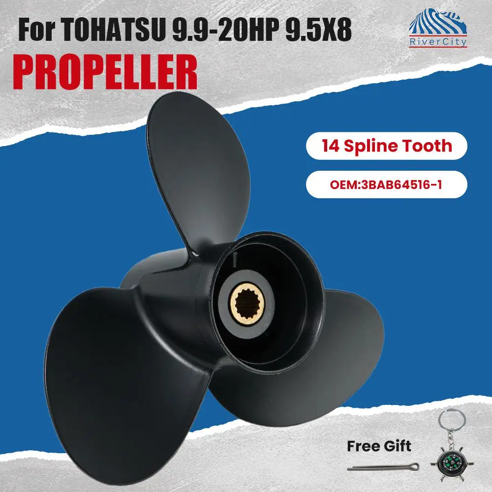 9.5×8 Outboard Propeller For Tohatsu 9.9 HP 12 HP 15 HP 18 HP 20 HP Motor Aluminum 3 Blade 14 Spline Teeth Spline Marine Engine