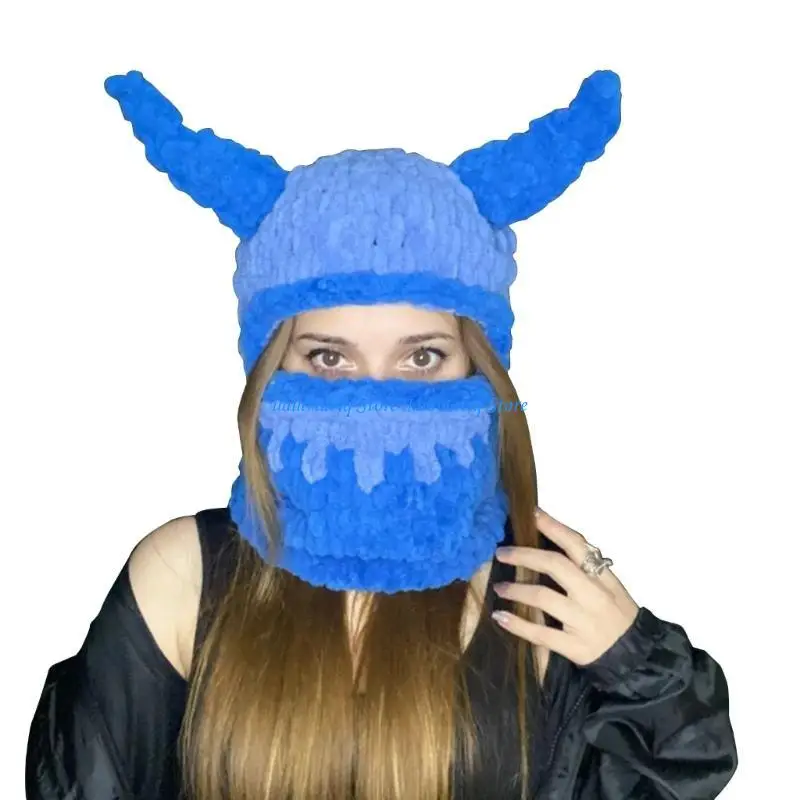 

573B Knitted Women Beanie Hat Novelty Balaclava Hat Cosplay Party Face Cover Soft Cap